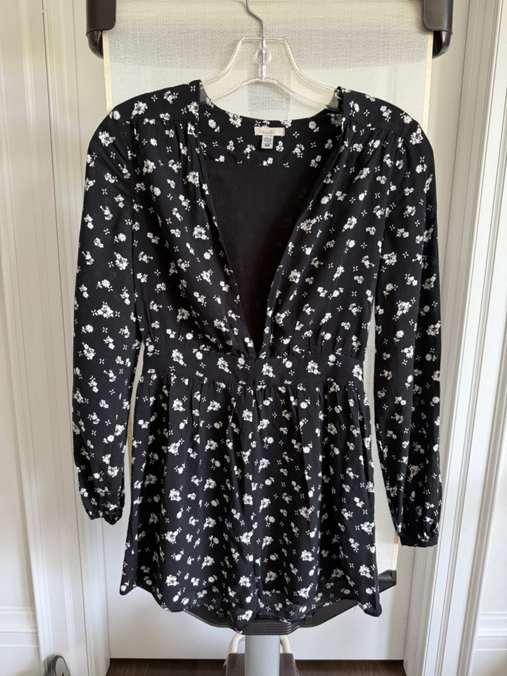 Urban Outfitters Black Floral Long-Sleeve Romper